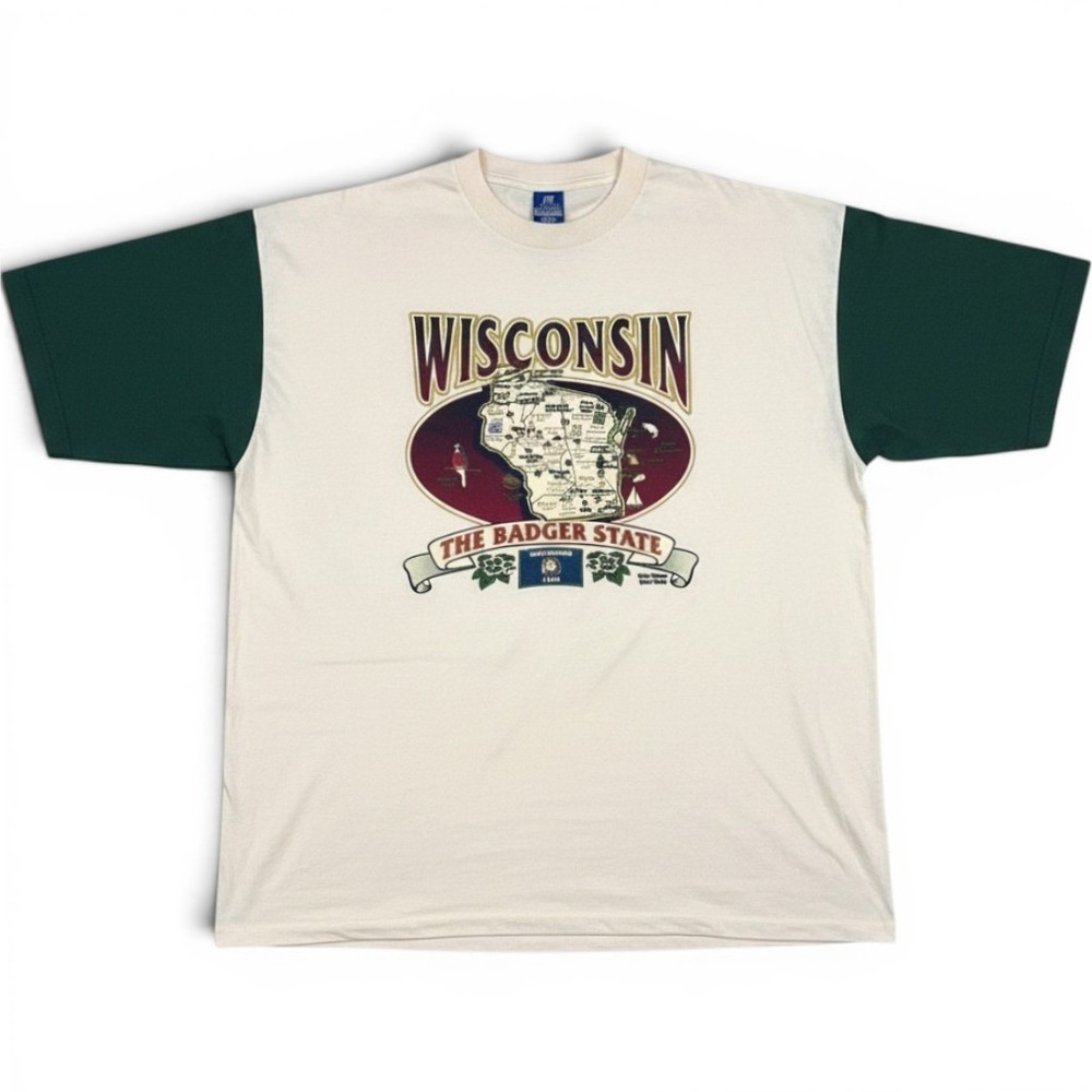 Vintage 80s Wisconsin Badger State Ringer T-Shirt Belton Single Stitch Mens XXL
